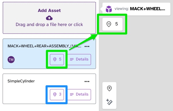 Screenshot of annotation count on an asset